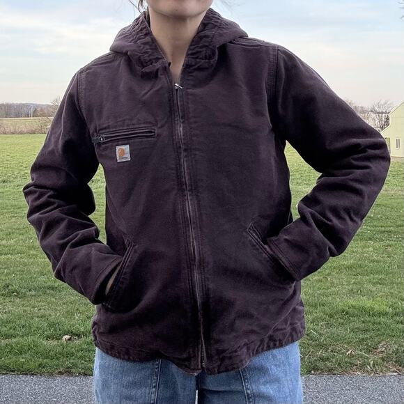 Carhartt Jackets & Blazers - Carhartt Womens Sherpa Lined Jacket Coat Purple Women S Hooded Zip Plum Faded